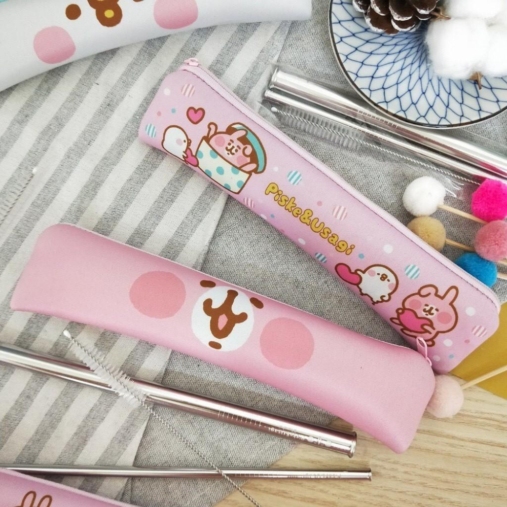 現貨正版 卡娜赫拉的小動物 不銹鋼吸管三件組 304不鏽鋼吸管 附刷子 吸管刷 收納袋 環保吸管 珍珠吸管 P助 兔兔-細節圖8