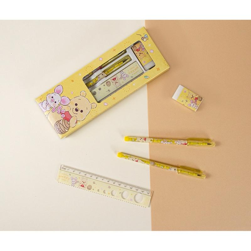 現貨正版 迪士尼 四件文具組 免削鉛筆 橡皮擦 15公分尺 維尼 米奇 汽車總動員 公主文具禮盒組 小禮物 文具禮物盒-細節圖2