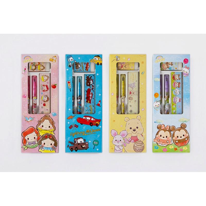 現貨正版 迪士尼 四件文具組 免削鉛筆 橡皮擦 15公分尺 維尼 米奇 汽車總動員 公主文具禮盒組 小禮物 文具禮物盒-細節圖5