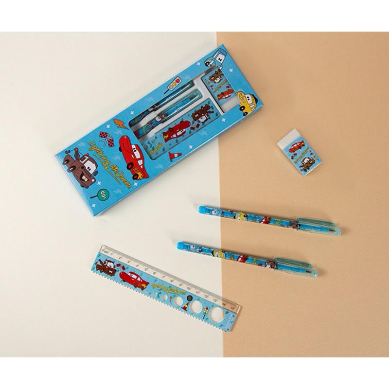 現貨正版 迪士尼 四件文具組 免削鉛筆 橡皮擦 15公分尺 維尼 米奇 汽車總動員 公主文具禮盒組 小禮物 文具禮物盒-細節圖6
