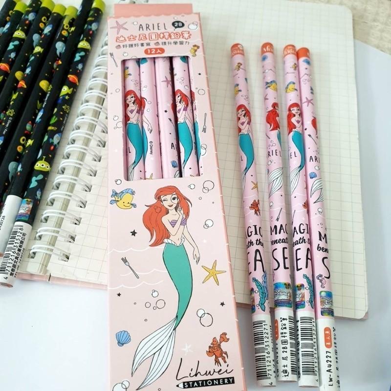 現貨正版 迪士尼 鉛筆 12入盒裝鉛筆 愛麗兒 12入鉛筆 2B鉛筆 12入盒裝 小美人魚 三眼怪 圓桿鉛筆 玩具總動員-細節圖3