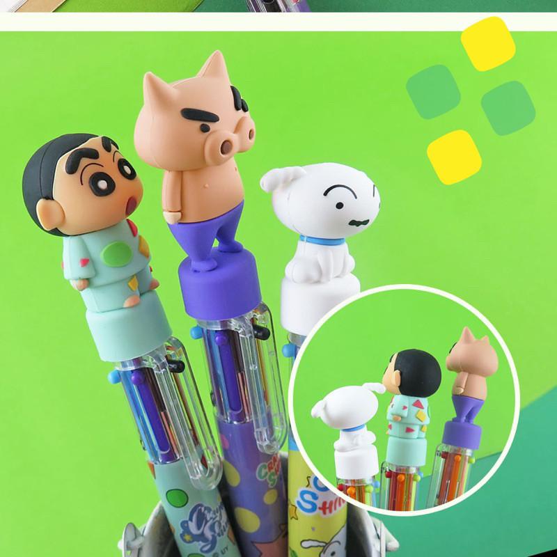 現貨正版 蠟筆小新 公仔六色筆 6色原子筆 藍筆 紅筆 多色 油性筆 六色 卡通自動筆 野原新之助 自動原子筆 小新-細節圖5