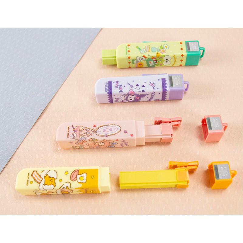 現貨正版 三麗鷗 推式橡擦筆 方型 大眼蛙自動橡皮擦 酷洛米方型推式自動橡皮擦 台灣製 文具 擦子 擦布 筆型橡皮擦-細節圖2