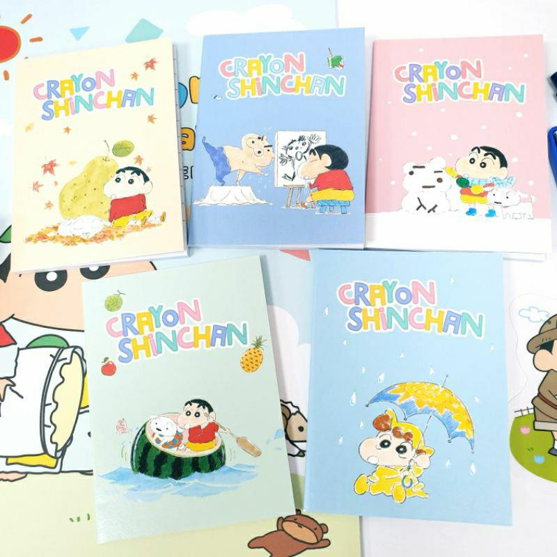 現貨正版 蠟筆小新 口袋筆記本 5入小筆記本 小新 迷你記事本 隨身筆記 記事本 小白 左衛門 口袋筆記 水彩風小筆記-細節圖2