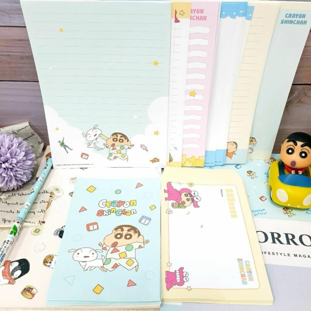 現貨正版 蠟筆小新 信封信紙套組 野原新之助 信封12入 信紙30入 可愛信紙 便條紙 留言紙 小白 巧克比 小葵 台灣-細節圖2