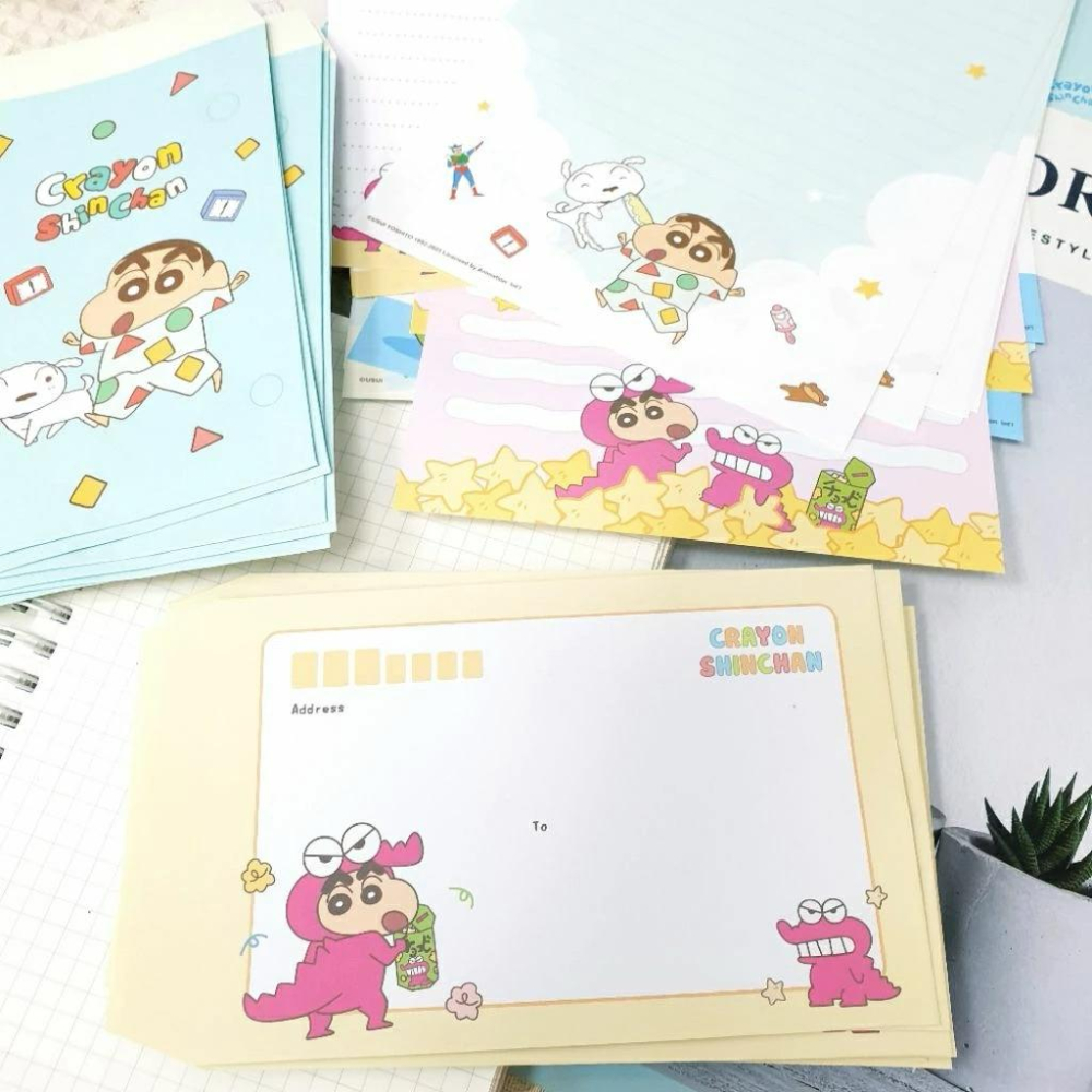 現貨正版 蠟筆小新 信封信紙套組 野原新之助 信封12入 信紙30入 可愛信紙 便條紙 留言紙 小白 巧克比 小葵 台灣-細節圖6