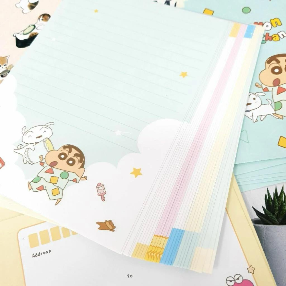 現貨正版 蠟筆小新 信封信紙套組 野原新之助 信封12入 信紙30入 可愛信紙 便條紙 留言紙 小白 巧克比 小葵 台灣-細節圖8