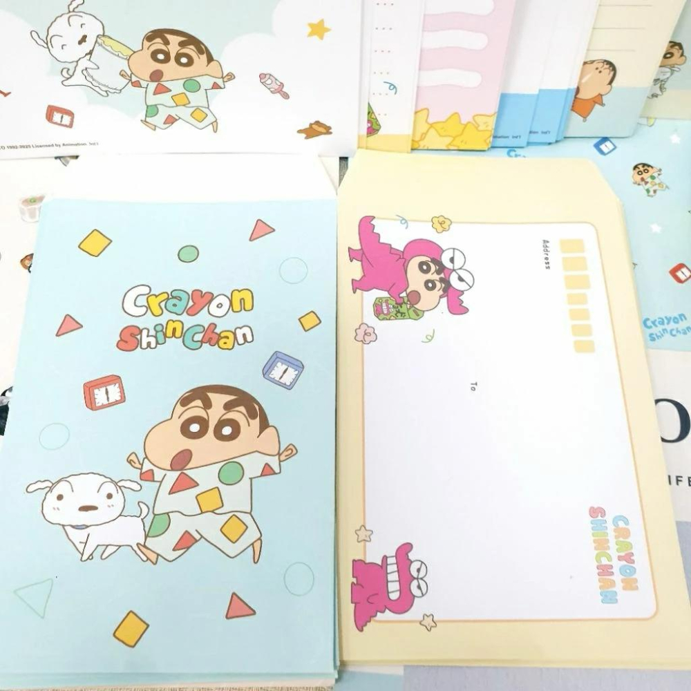 現貨正版 蠟筆小新 信封信紙套組 野原新之助 信封12入 信紙30入 可愛信紙 便條紙 留言紙 小白 巧克比 小葵 台灣-細節圖9