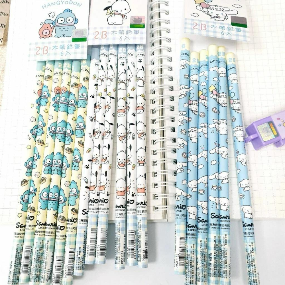 現貨正版 三麗鷗 6入木頭鉛筆 2B鉛筆 大耳狗 鉛筆 帕帢狗 人魚漢頓 6入鉛筆 圖筒鉛筆-細節圖4