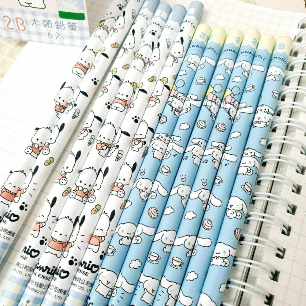 現貨正版 三麗鷗 6入木頭鉛筆 2B鉛筆 大耳狗 鉛筆 帕帢狗 人魚漢頓 6入鉛筆 圖筒鉛筆-細節圖9