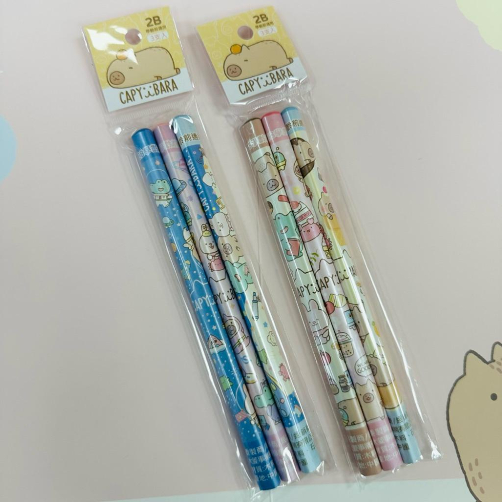 現貨正版 卡皮巴拉 3入學齡前鉛筆 水豚2B鉛筆 大三角筆桿 學前鉛筆 卡通鉛筆 抗菌 鉛筆 兒童 文具 幼稚園 學齡前-細節圖2
