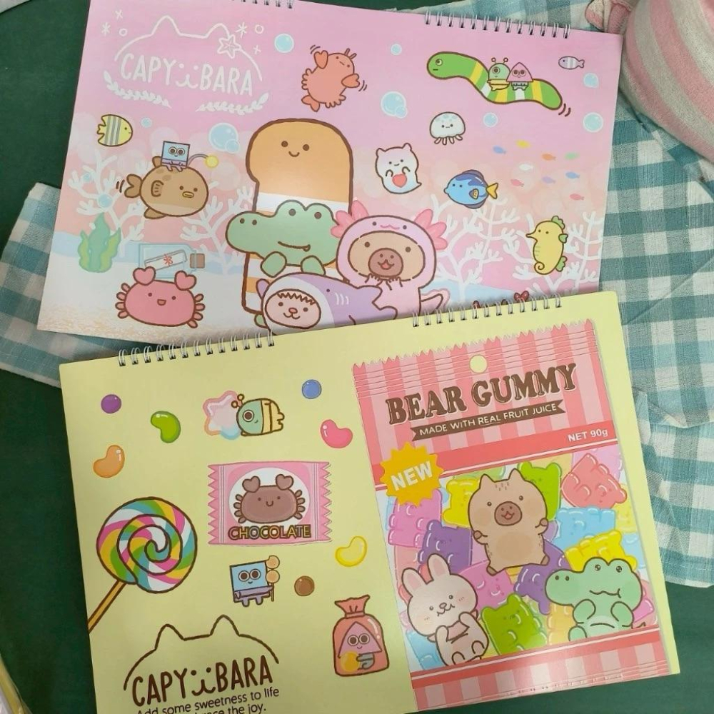 現貨正版 卡皮巴拉 素描剪貼簿 8K 塗鴉本 畫冊 圖畫紙 畫本 繪本 剪貼畫冊 水豚君 卡皮胖拉 水豚 繪圖本 圖畫本-細節圖2