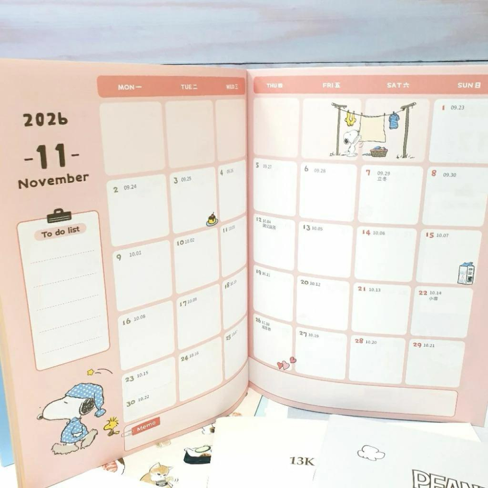 現貨正版 2026年 史努比 13k月誌 A4月計劃 行事曆 備忘錄 農曆節氣 行程規劃 記事本 胡士托 手帳 台灣製-細節圖4