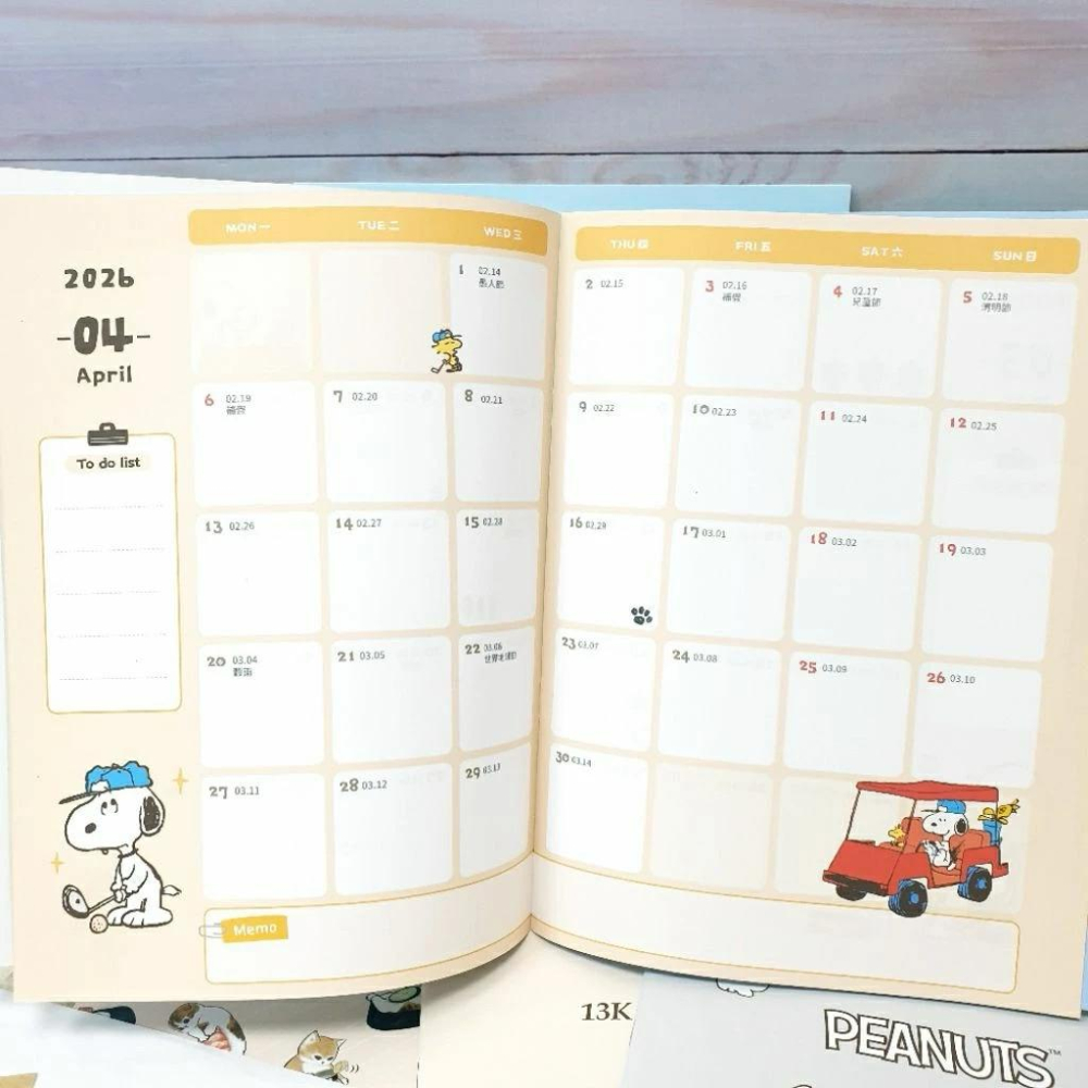 現貨正版 2026年 史努比 13k月誌 A4月計劃 行事曆 備忘錄 農曆節氣 行程規劃 記事本 胡士托 手帳 台灣製-細節圖6