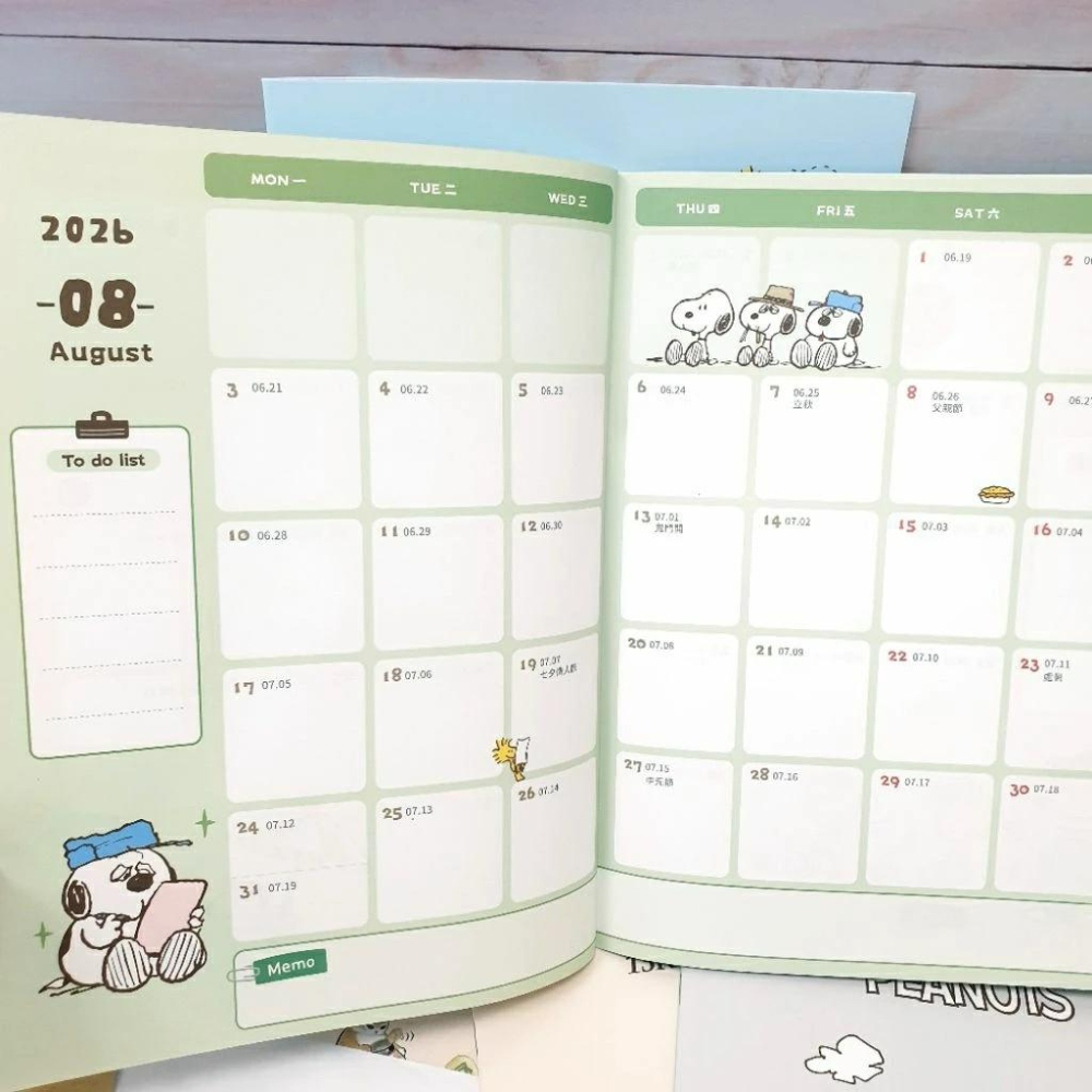現貨正版 2026年 史努比 13k月誌 A4月計劃 行事曆 備忘錄 農曆節氣 行程規劃 記事本 胡士托 手帳 台灣製-細節圖7