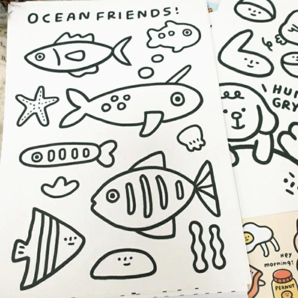 現貨正版 A4著色紙 16入塗鴉著色紙 海洋 食物 圖案紙 紙張加厚 著色紙 兒童著色紙 公主著色紙 台灣製-細節圖3