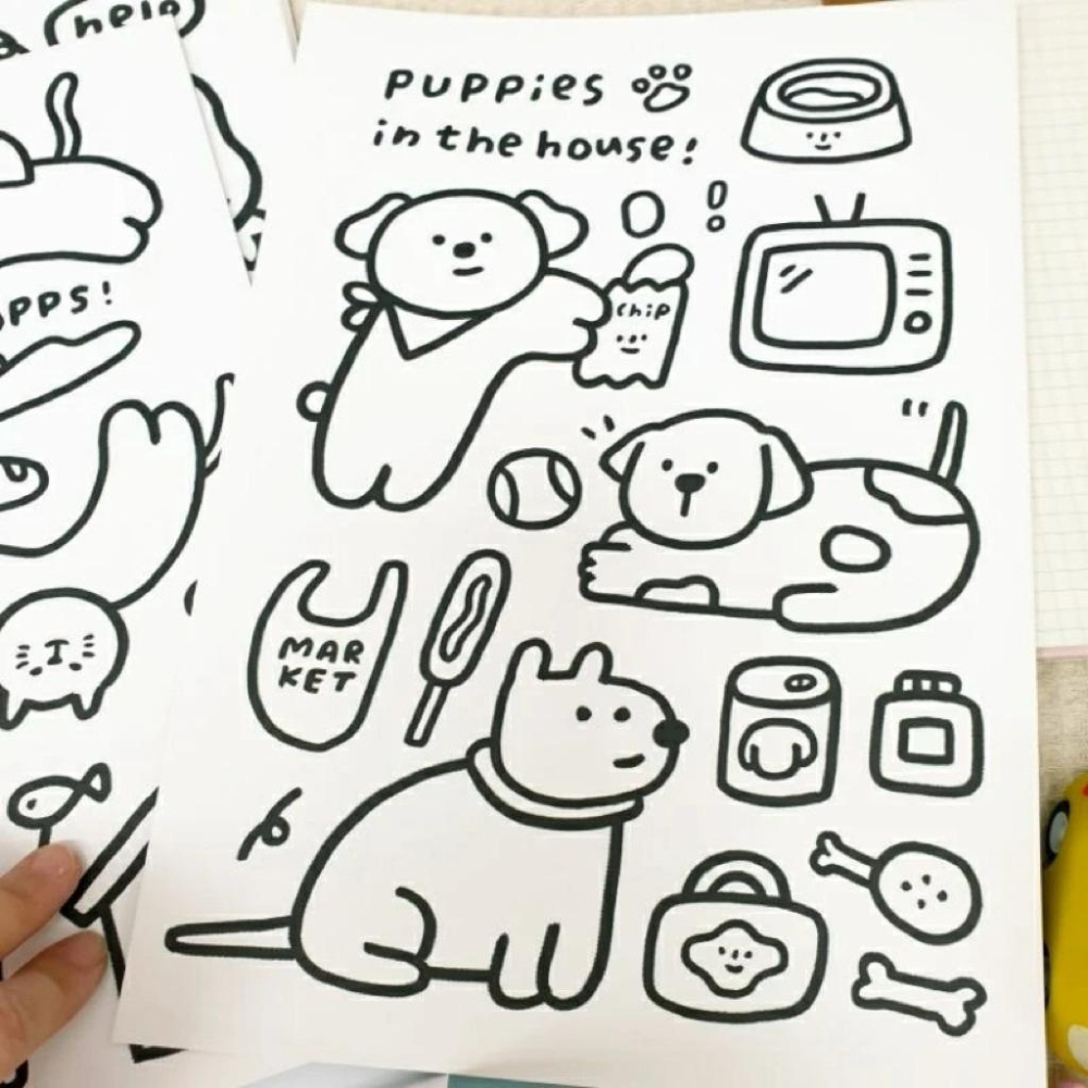 現貨正版 著色紙（小）16入塗鴉著色紙 動物 海洋 食物 圖案紙 紙張加厚 著色紙 兒童著色紙 童話 恐龍 台灣製-細節圖3