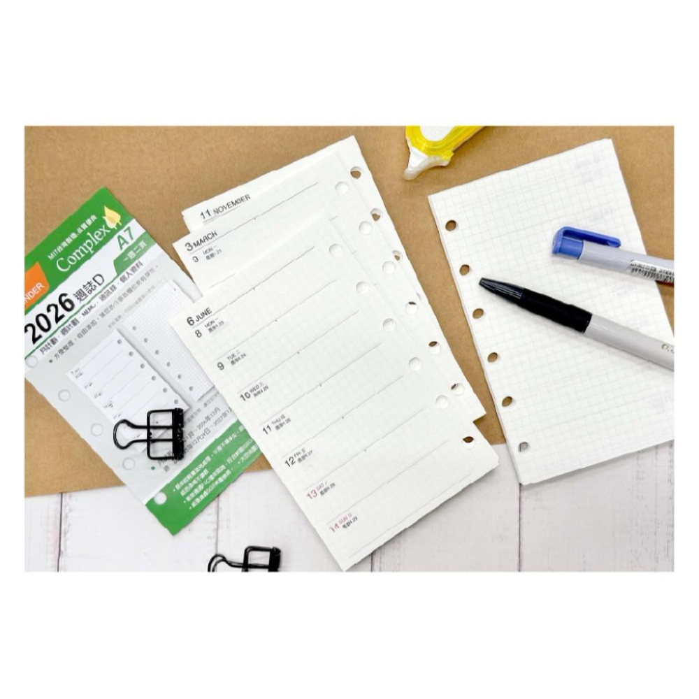 現貨正版 2026年 週誌D A7補充頁 6孔方格 週計劃 萬用手冊內頁 活頁紙 行事曆 工商日誌 年度計劃 旅遊行程-細節圖2
