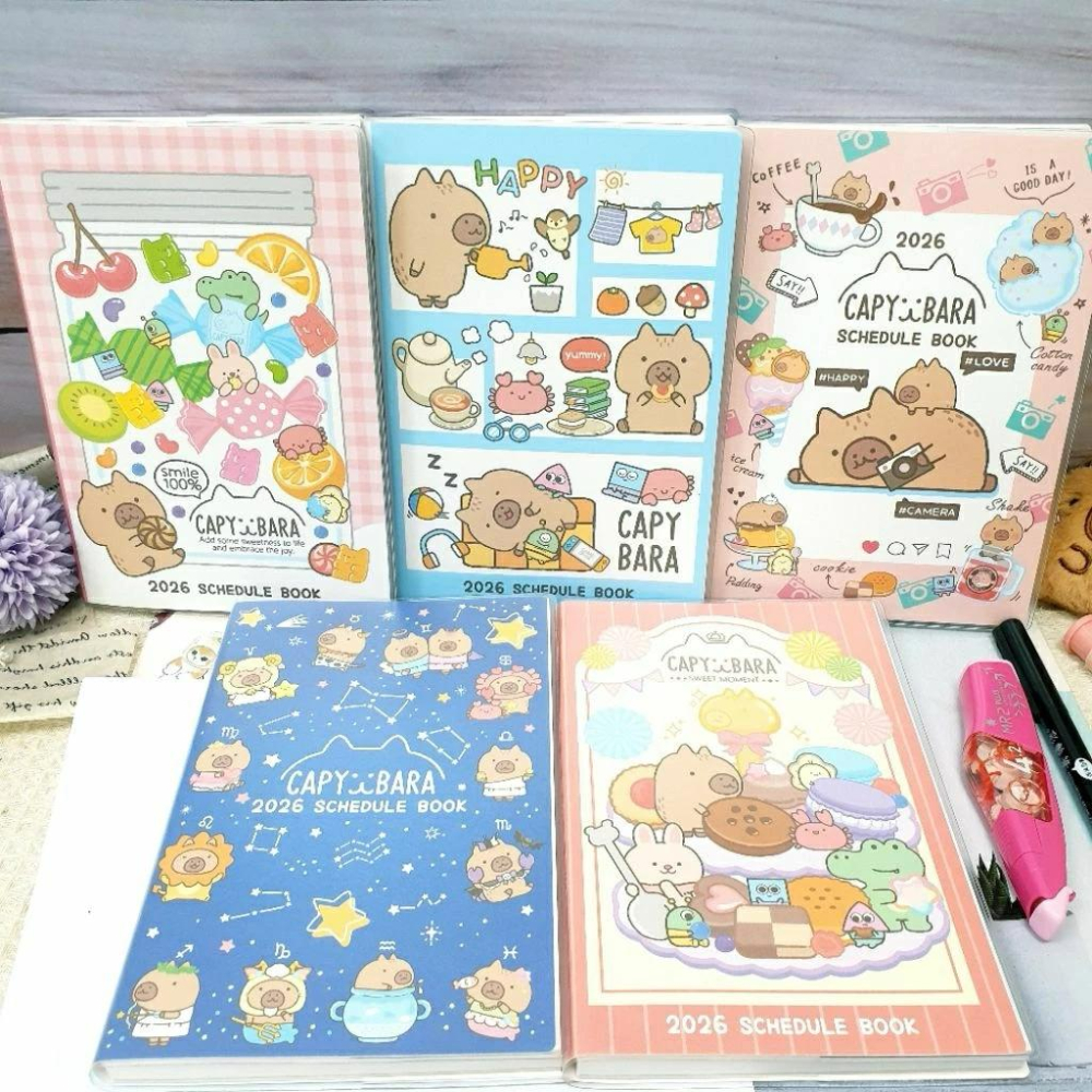 現貨正版 2026年 卡皮巴拉 32k年度手帳 水豚 週計畫 一週二頁 行事曆 備忘錄 行程規劃 學習年度計畫台灣製-細節圖2