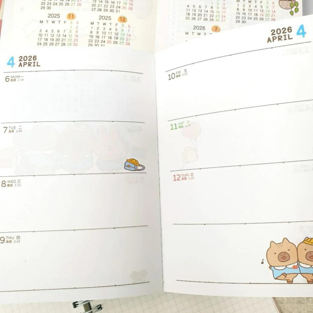 現貨正版 2026年 卡皮巴拉 32k年度手帳 水豚 週計畫 一週二頁 行事曆 備忘錄 行程規劃 學習年度計畫台灣製-細節圖4
