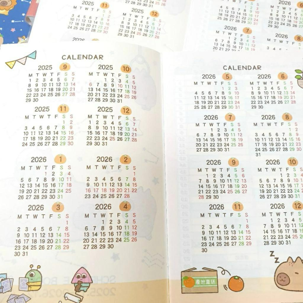 現貨正版 2026年 卡皮巴拉 32k年度手帳 水豚 週計畫 一週二頁 行事曆 備忘錄 行程規劃 學習年度計畫台灣製-細節圖5