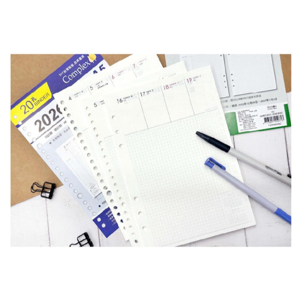 現貨正版 2026年 週誌C A5補充頁 6孔 20孔 方格 週計劃本 萬用手冊內頁 活頁紙 行事曆 工商日誌 年度計劃-細節圖2