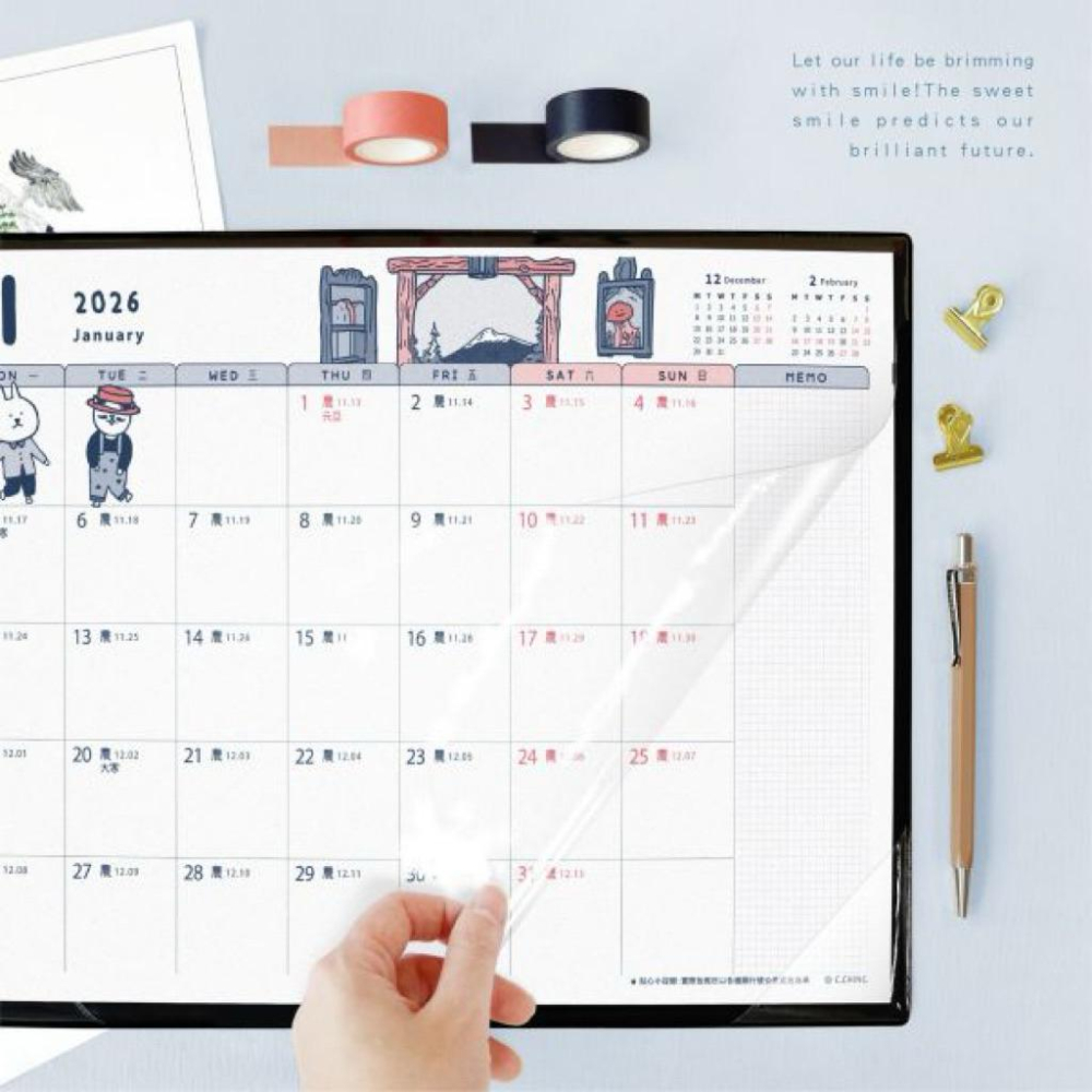 現貨正版 2026年 桌曆(附墊) 8K月曆桌墊貓行李 年曆 行事曆 年度計劃 學習規劃 旅遊規劃 行程 排班表 備忘-細節圖2