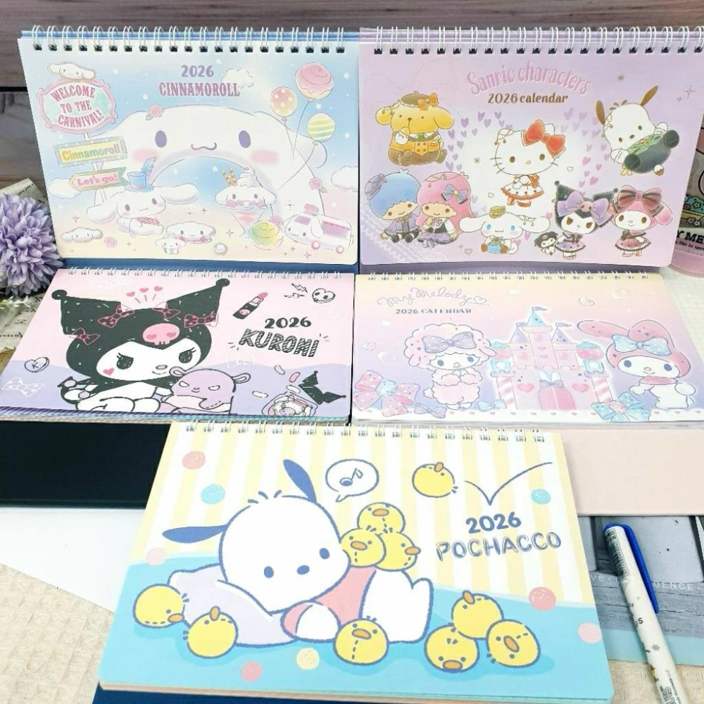 現貨正版 2026年 三麗鷗 三角桌曆 酷洛米 B6桌曆 雙子星 帕恰狗 美樂蒂 kitty行事曆 行程備忘錄 台灣節日-細節圖2