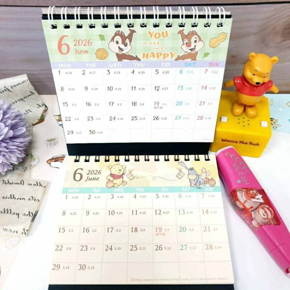 現貨正版 2026年 迪士尼桌曆 小桌曆 60k 三角桌曆 維尼 奇奇蒂蒂 行事曆 備忘錄 行程規劃 屹耳 台灣製-細節圖3