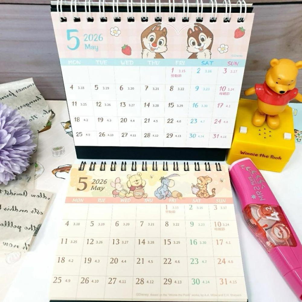 現貨正版 2026年 迪士尼桌曆 小桌曆 60k 三角桌曆 維尼 奇奇蒂蒂 行事曆 備忘錄 行程規劃 屹耳 台灣製-細節圖5
