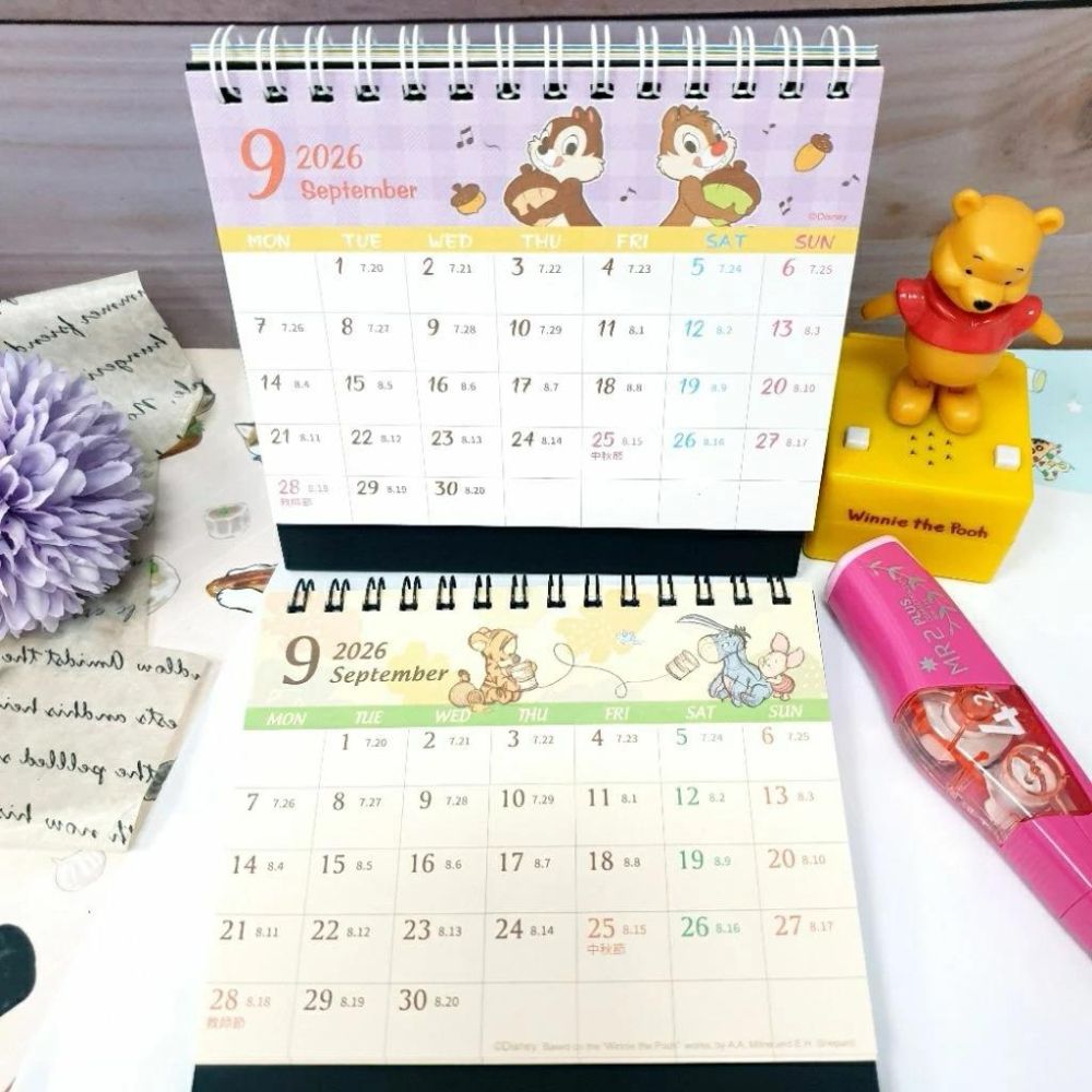 現貨正版 2026年 迪士尼桌曆 小桌曆 60k 三角桌曆 維尼 奇奇蒂蒂 行事曆 備忘錄 行程規劃 屹耳 台灣製-細節圖9