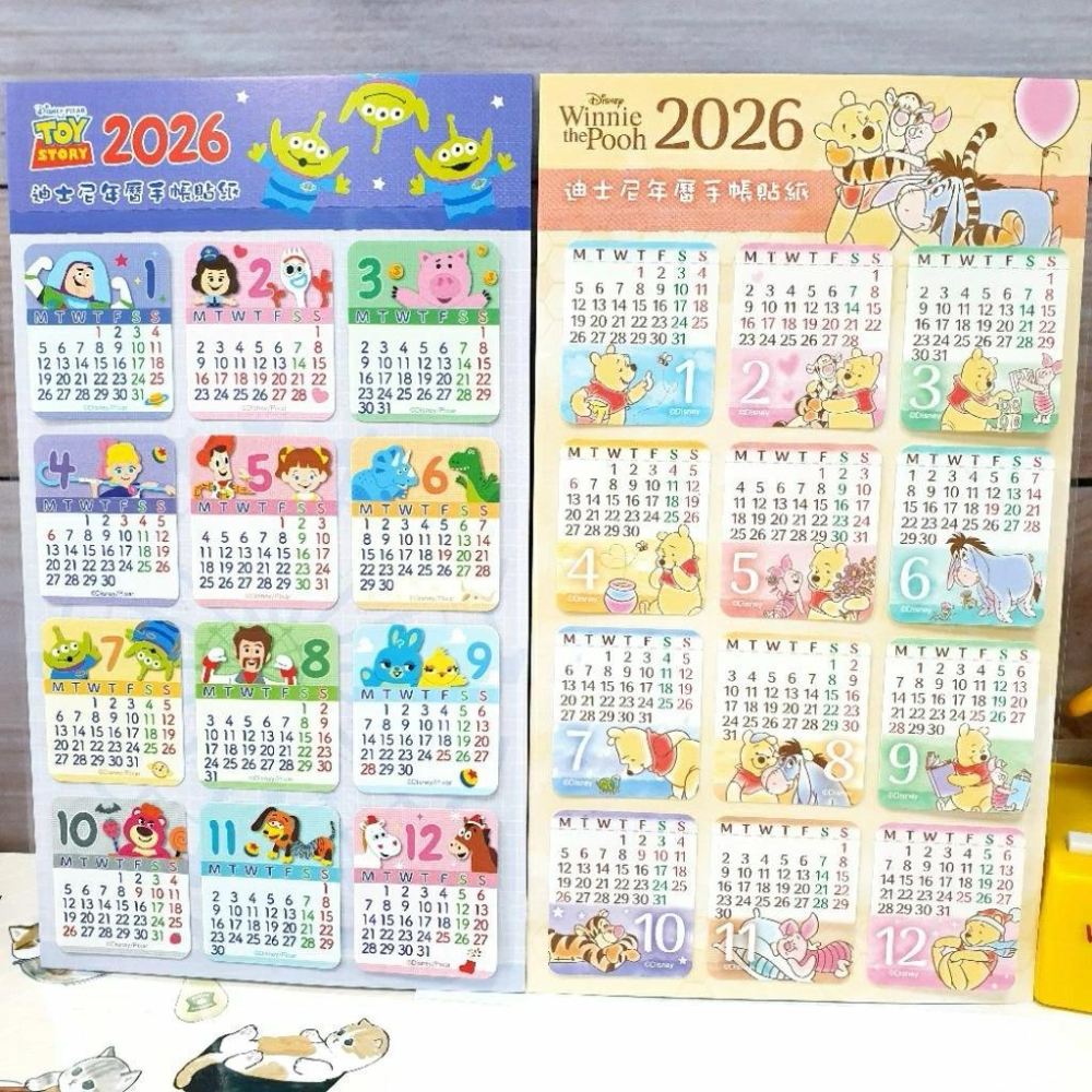 現貨正版 2026年 迪士尼 年曆貼紙 年曆手帳貼紙 三眼怪 日期貼紙 維尼 屹耳 小豬 月曆貼紙 年曆貼 台灣製-細節圖2