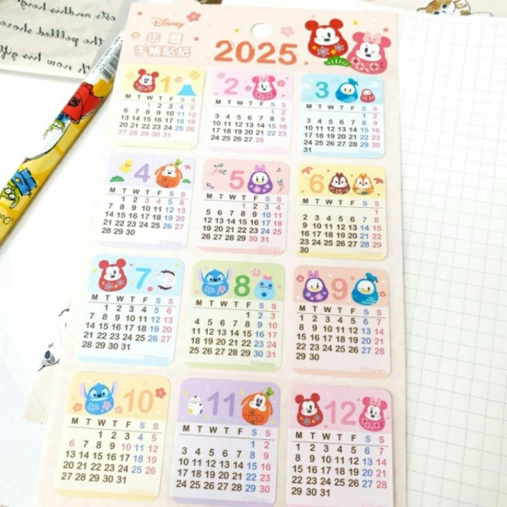 現貨正版 2026年 迪士尼 年曆貼紙 年曆手帳貼紙 三眼怪 日期貼紙 維尼 屹耳 小豬 月曆貼紙 年曆貼 台灣製-細節圖8