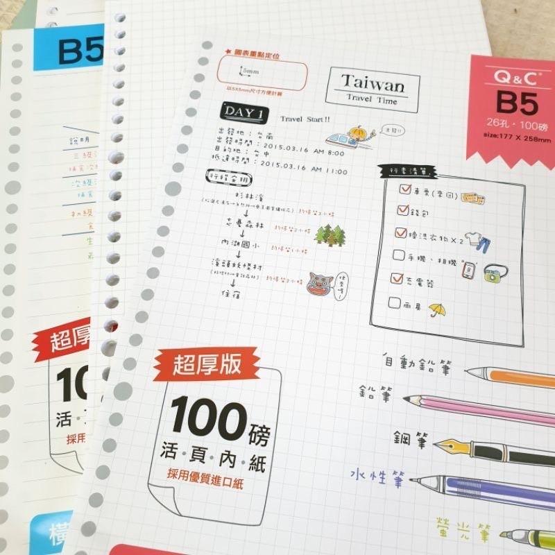 現貨正版 26孔活頁內紙 B5 26孔 橫線 方格活頁紙 超厚版 100磅 橫線活頁紙 方格 台灣製 B5內頁-細節圖2