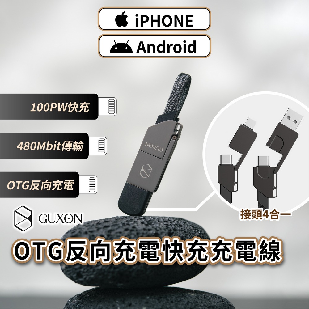 GUXON古尚 四合一鑰匙圈快充充電線 磁吸 掛飾 充電線 IPHONE Type-c PD快充 快充線-細節圖2