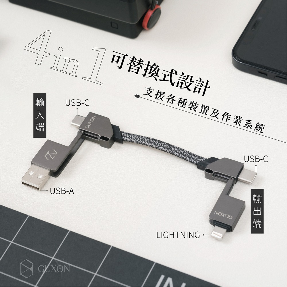 GUXON古尚 四合一鑰匙圈快充充電線 磁吸 掛飾 充電線 IPHONE Type-c PD快充 快充線-細節圖5