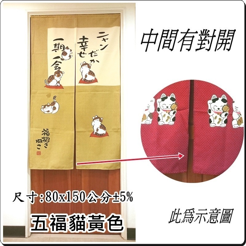 門簾 五福貓門簾 日式印花門簾 長版門簾 80x147公分 (±5%) 【簡單生活館】二館-細節圖6