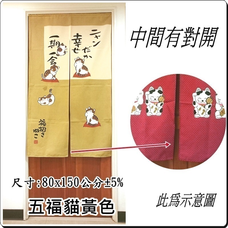 門簾 五福貓門簾 日式印花門簾 長版門簾 80x147公分 (±5%) 【簡單生活館】二館-細節圖5