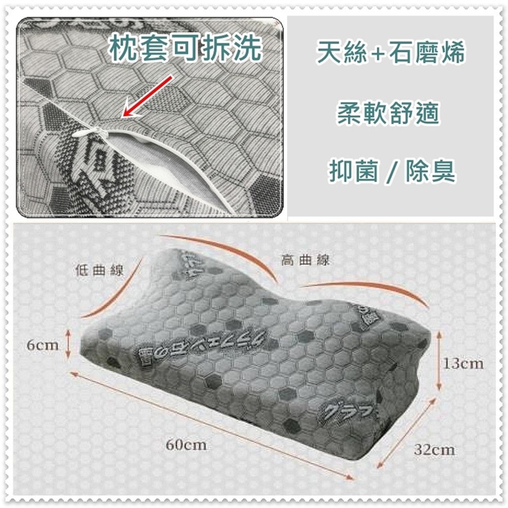 石墨烯蝶形記憶枕 蝴蝶枕 記憶枕 支撐頸椎 石墨烯枕頭 側睡/趴睡/仰睡 都適合 台灣製造【簡單生活館】-細節圖3