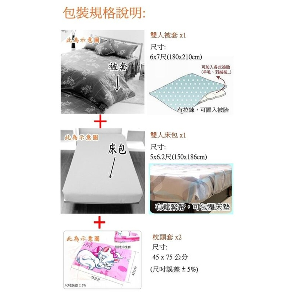 四件式雙人床包組 雙人床包組 雙人四件組 雙人被套+床包+枕頭套x2【簡單生活館】-細節圖3