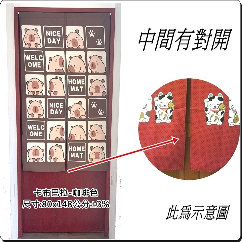 卡布巴拉門簾 水豚君門簾 長版門簾 80x148公分 (±3%) 不含伸縮桿【簡單生活館】-細節圖2