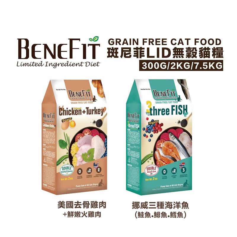 樂居商城 Benefit 斑尼菲 貓飼料 無穀貓飼料 斑尼菲無穀貓飼料 海洋魚 雞肉火雞肉 斑尼菲貓飼料-細節圖2