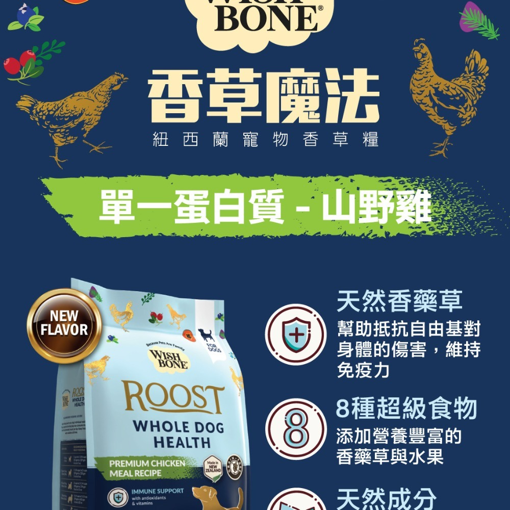 【Blue Cat】 新包裝 免運WISH BONE 香草魔法 狗飼料 原野羊無穀/國王鮭無穀/健走鴨無穀/ 無穀-細節圖3