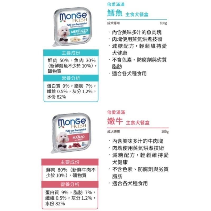 【Blue Cat】Monge 瑪恩吉 倍愛滿滿主食犬餐盒  100g/盒 倍愛滿滿  犬罐 狗罐頭 狗罐 罐頭-細節圖6
