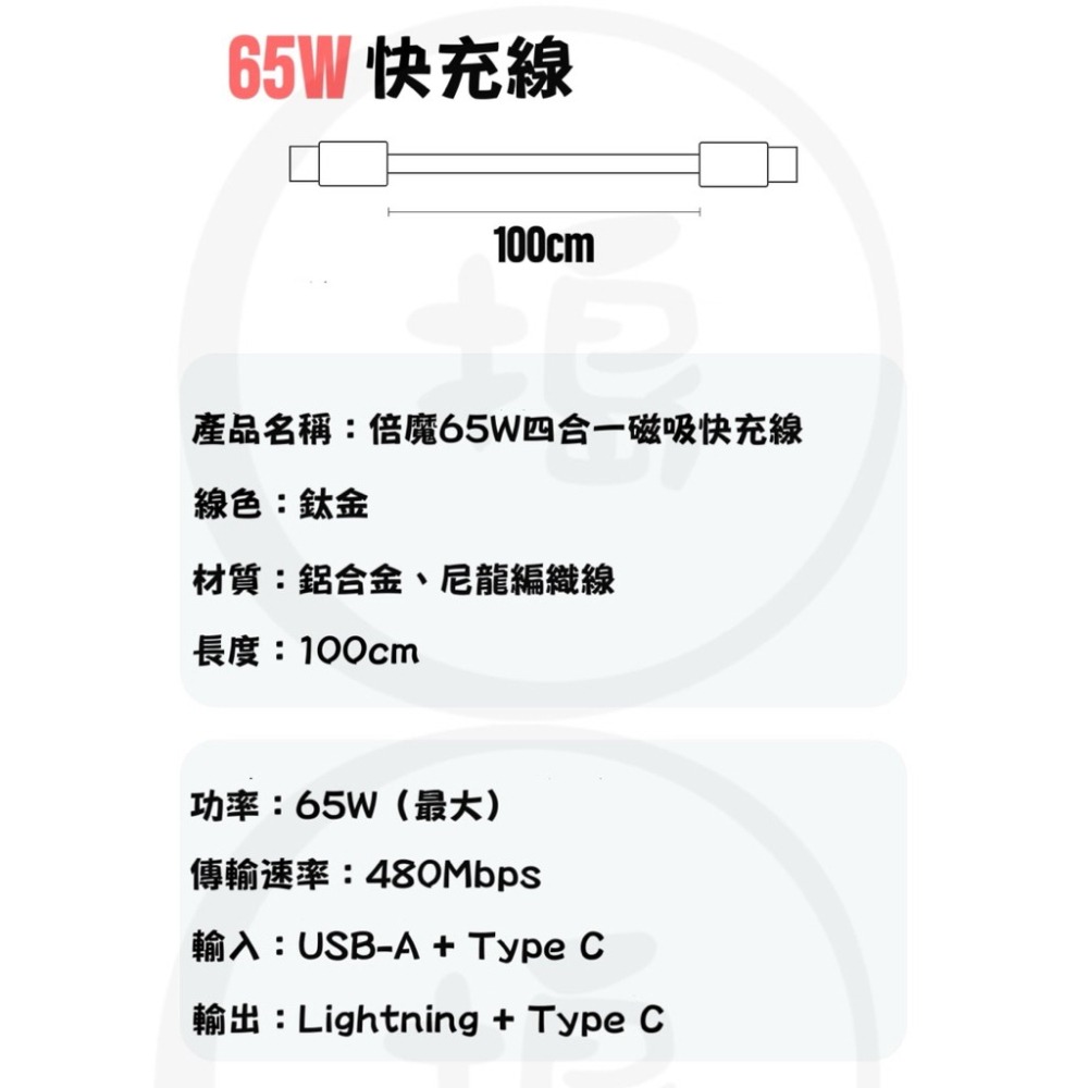 🔥台灣現貨🔥倍魔 四合一磁吸快充線 65W/240W PD快充 480Mbps 支援（手機/平板/筆電）-細節圖8
