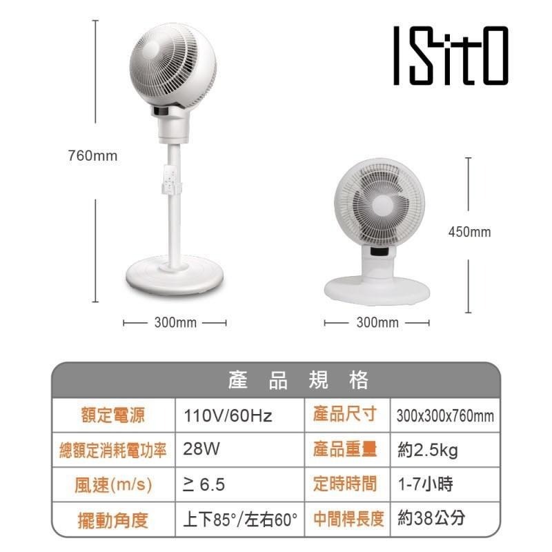開立電子發票❤️旺德 ISITO 3D全方位渦流循環風扇 IS-20E05FC 立扇 桌扇 露營風扇 循環扇 DC風扇-細節圖8
