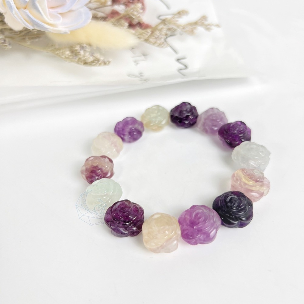 ₍мσσи_нασ ᙏ̤̫͚ ₎玫瑰🌹 1.4cm 手串孔 螢石 雕刻件(隨機出貨)-細節圖2