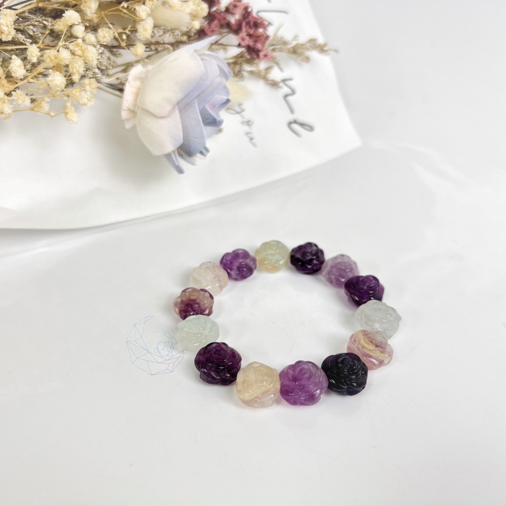 ₍мσσи_нασ ᙏ̤̫͚ ₎玫瑰🌹 1.4cm 手串孔 螢石 雕刻件(隨機出貨)-細節圖7