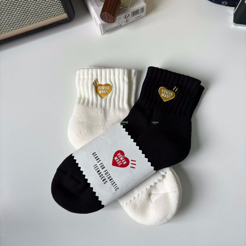 HUMAN MADE PILE SOCKS SHORT PILE SOCKS 金色愛心 橘色愛心 刺繡 長襪 中筒襪-細節圖4