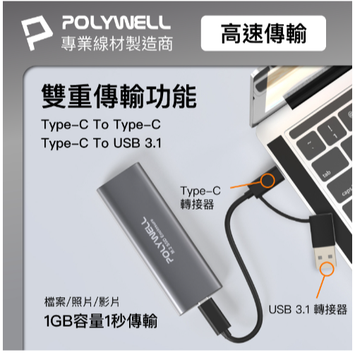 富田資訊 含稅 POLYWELL M.2 SSD行動硬碟外接盒 NVMe/NGFF雙協議 Type-C介面 瑞昱晶片-細節圖6